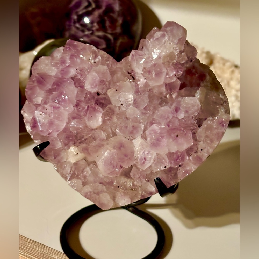 Huge Heart Amethyst Crystal Cluster on Metal Stand – Multi-Lb Display Piece